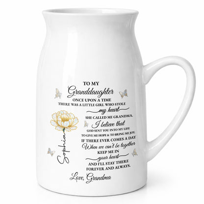 To My Granddaughter Once Upon A Time Birth Month Flower Butterflies - Personalized Ceramic Flower Vase - GDT389_CEV