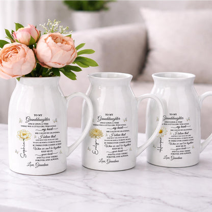 To My Granddaughter Once Upon A Time Birth Month Flower Butterflies - Personalized Ceramic Flower Vase - GDT389_CEV