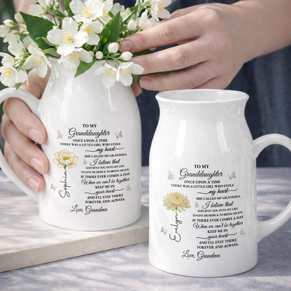 To My Granddaughter Once Upon A Time Birth Month Flower Butterflies - Personalized Ceramic Flower Vase - GDT389_CEV