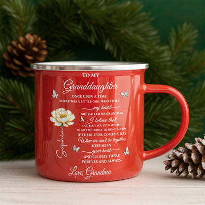 To My Granddaughter Once Upon A Time Flower And Butterfly - Personalized Custom Enamel Mug - GDT389_EMUG