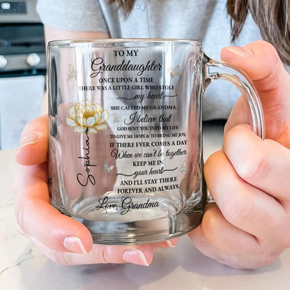 To My Granddaughter Once Upon A Time Flower And Butterfly - Personalized Custom Glass Mug - GDT389_GLM
