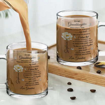 To My Granddaughter Once Upon A Time Flower And Butterfly - Personalized Custom Glass Mug - GDT389_GLM