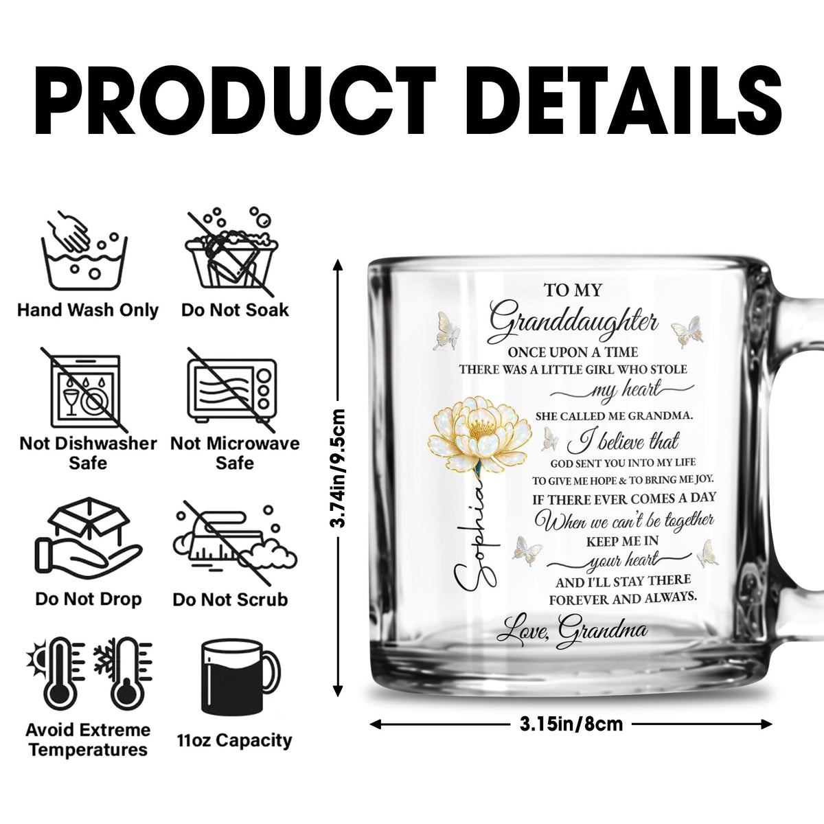 To My Granddaughter Once Upon A Time Flower And Butterfly - Personalized Custom Glass Mug - GDT389_GLM