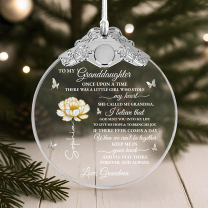 To My Granddaughter Once Upon A Time Flower And Butterfly - Personalized Glass Ornament With Silver Cap - GDT389_GOSICA