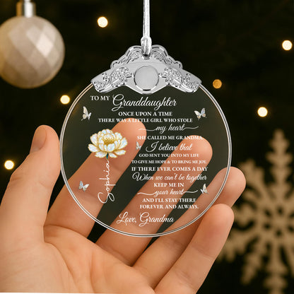 To My Granddaughter Once Upon A Time Flower And Butterfly - Personalized Glass Ornament With Silver Cap - GDT389_GOSICA