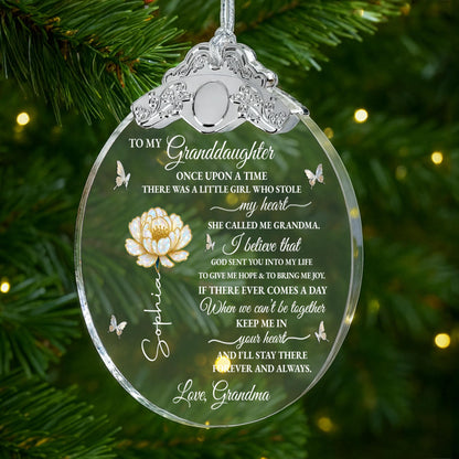 To My Granddaughter Once Upon A Time Flower And Butterfly - Personalized Glass Ornament With Silver Cap - GDT389_GOSICA