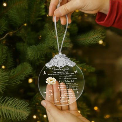 To My Granddaughter Once Upon A Time Flower And Butterfly - Personalized Glass Ornament With Silver Cap - GDT389_GOSICA