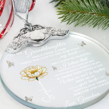 To My Granddaughter Once Upon A Time Flower And Butterfly - Personalized Glass Ornament With Silver Cap - GDT389_GOSICA
