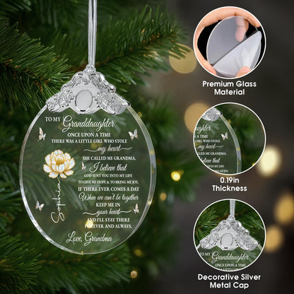 To My Granddaughter Once Upon A Time Flower And Butterfly - Personalized Glass Ornament With Silver Cap - GDT389_GOSICA