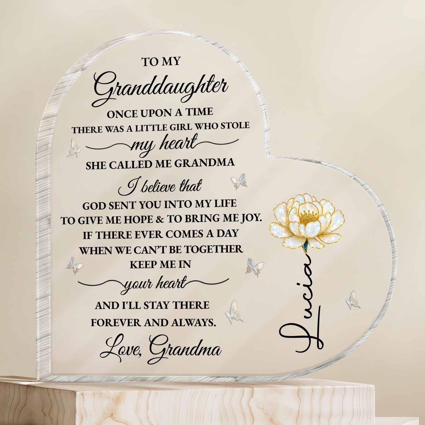 To My Granddaughter, Keepsake With Flower And Butterflies