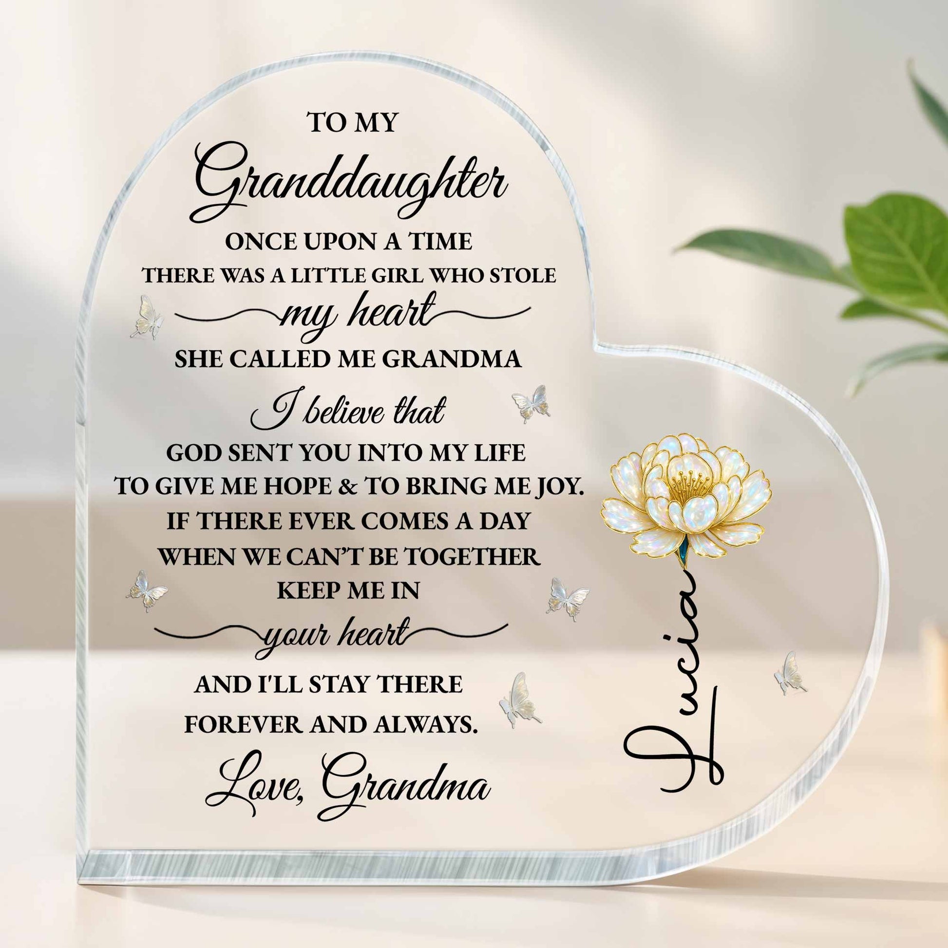 To My Granddaughter, Keepsake With Flower And Butterflies