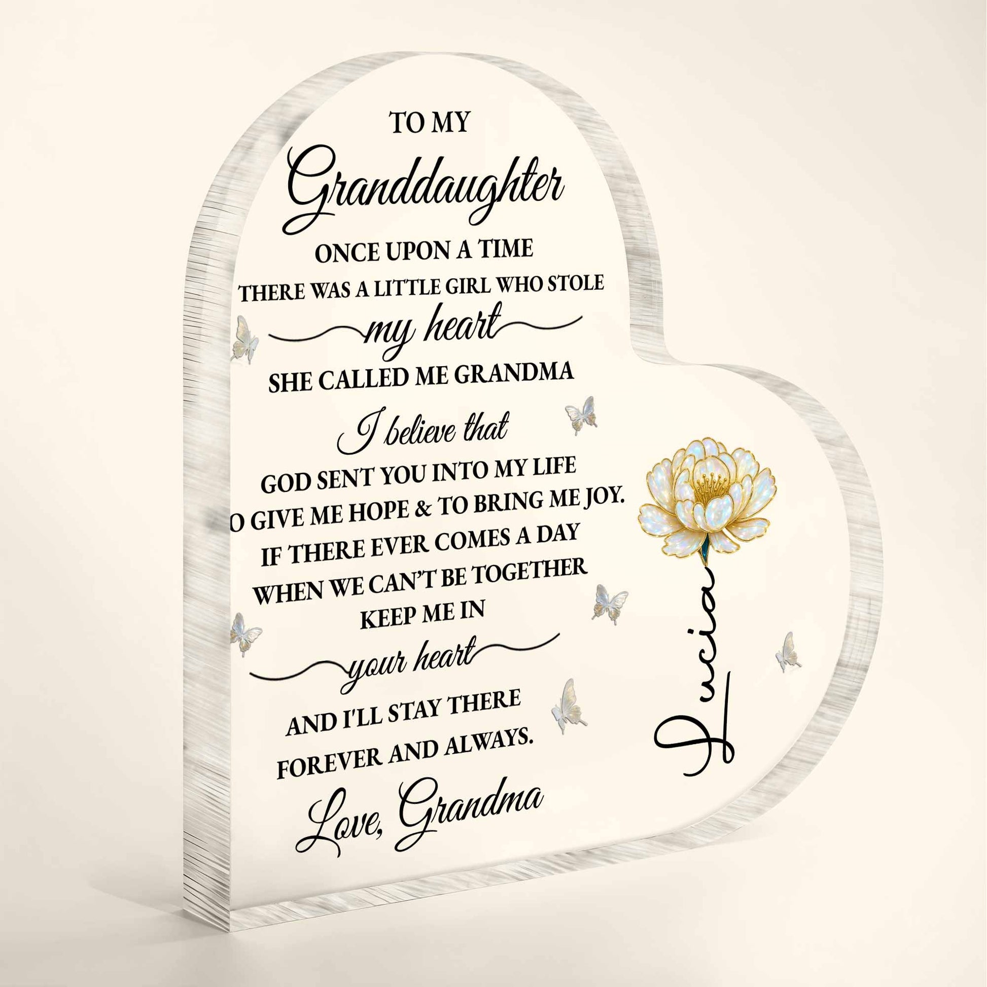 To My Granddaughter, Keepsake With Flower And Butterflies