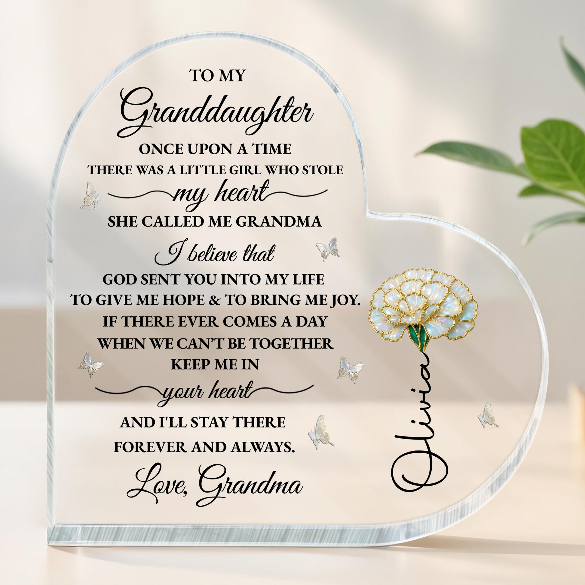 To My Granddaughter, Keepsake With Flower And Butterflies
