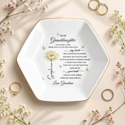 To My Granddaughter Once Upon A Time Flower And Butterfly - Personalized Custom Jewelry Dish, Ceramic Dish, Hexagonal Shape - GDT389_HECRD