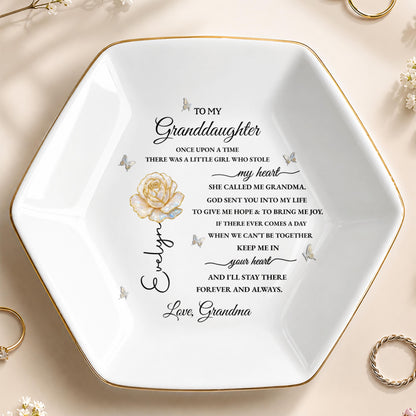 To My Granddaughter Once Upon A Time Flower And Butterfly - Personalized Custom Jewelry Dish, Ceramic Dish, Hexagonal Shape - GDT389_HECRD