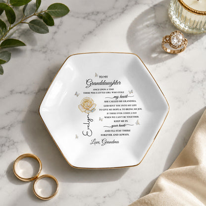 To My Granddaughter Once Upon A Time Flower And Butterfly - Personalized Custom Jewelry Dish, Ceramic Dish, Hexagonal Shape - GDT389_HECRD
