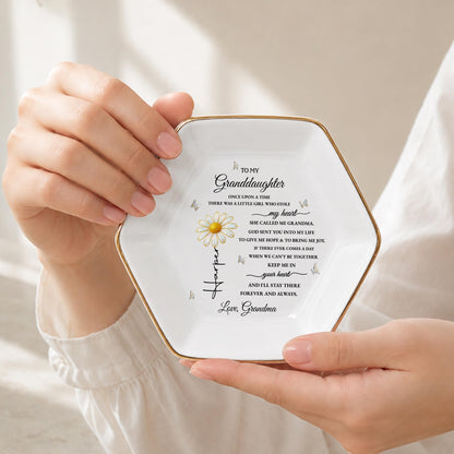 To My Granddaughter Once Upon A Time Flower And Butterfly - Personalized Custom Jewelry Dish, Ceramic Dish, Hexagonal Shape - GDT389_HECRD