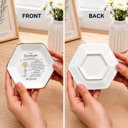 To My Granddaughter Once Upon A Time Flower And Butterfly - Personalized Custom Jewelry Dish, Ceramic Dish, Hexagonal Shape - GDT389_HECRD