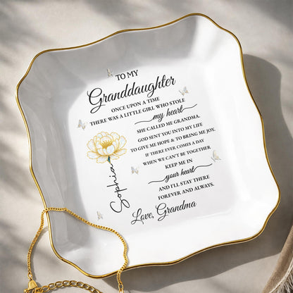 To My Granddaughter Once Upon A Time Flower Butterflies Jewelry Dish - Personalized Lace Square Jewelry Dish - GDT389_LCRF