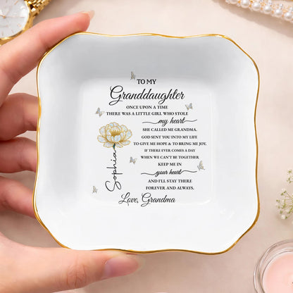 To My Granddaughter Once Upon A Time Flower Butterflies Jewelry Dish - Personalized Lace Square Jewelry Dish - GDT389_LCRF