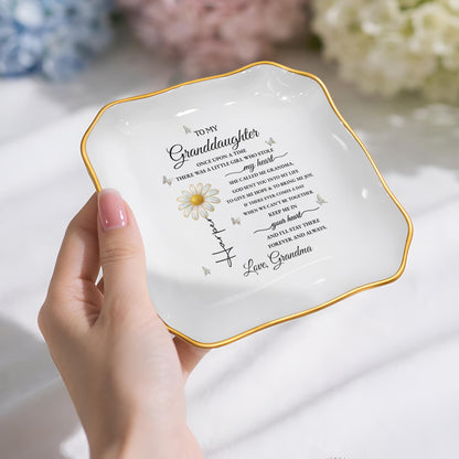 To My Granddaughter Once Upon A Time Flower Butterflies Jewelry Dish - Personalized Lace Square Jewelry Dish - GDT389_LCRF