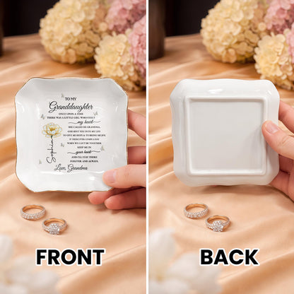 To My Granddaughter Once Upon A Time Flower Butterflies Jewelry Dish - Personalized Lace Square Jewelry Dish - GDT389_LCRF