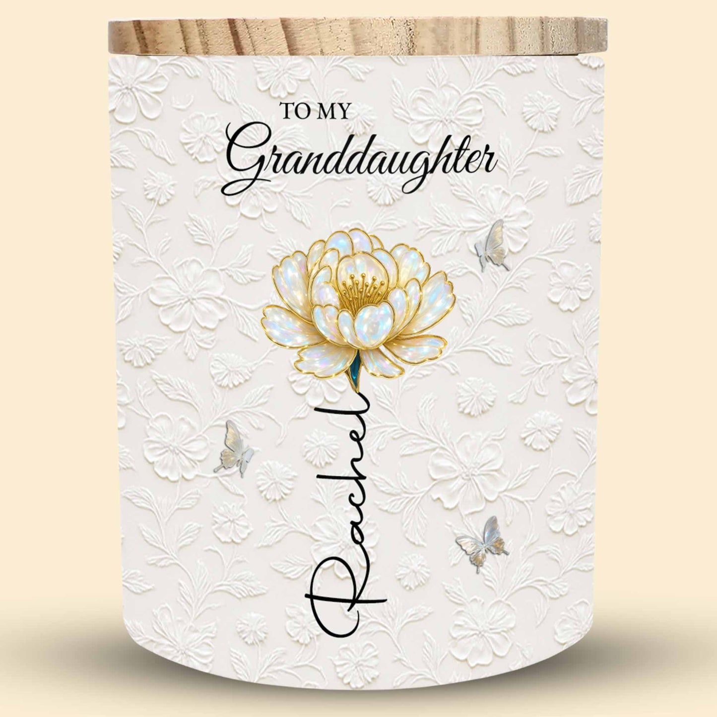 To My Granddaughter, Beautiful Glass Jar With Flower And Butterflies