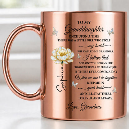 To My Granddaughter Once Upon A Time Flower And Butterflies - Personalized Custom Metallic Mug - GDT389_MMUG