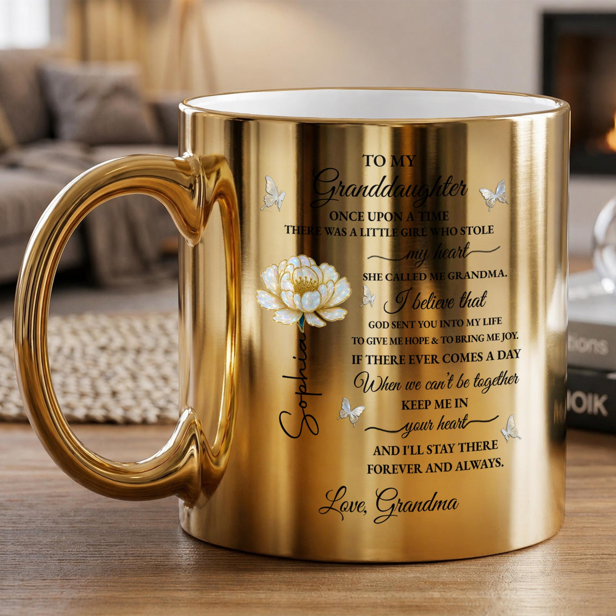 To My Granddaughter Once Upon A Time Flower And Butterflies - Personalized Custom Metallic Mug - GDT389_MMUG