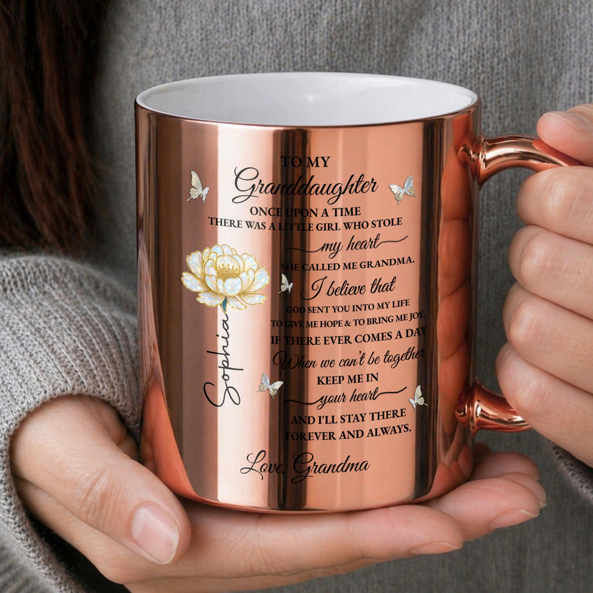 To My Granddaughter Once Upon A Time Flower And Butterflies - Personalized Custom Metallic Mug - GDT389_MMUG