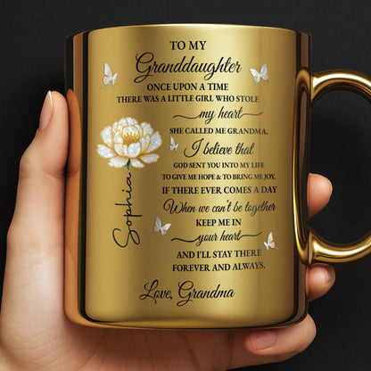 To My Granddaughter Once Upon A Time Flower And Butterflies - Personalized Custom Metallic Mug - GDT389_MMUG