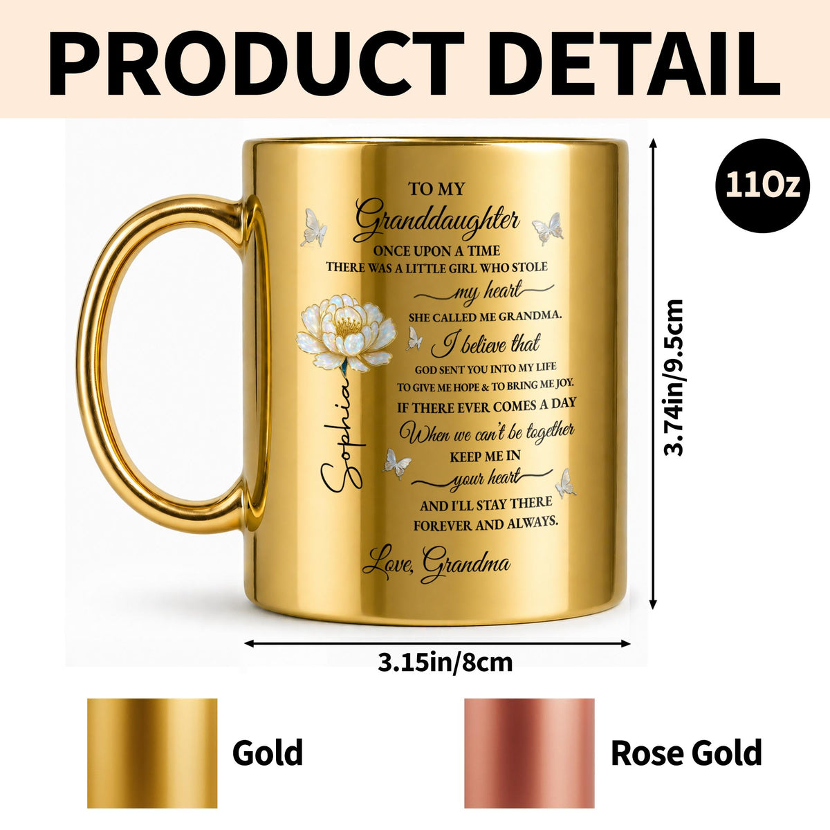 To My Granddaughter Once Upon A Time Flower And Butterflies - Personalized Custom Metallic Mug - GDT389_MMUG