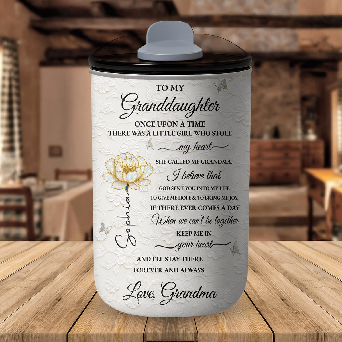 To My Granddaughter Once Upon A Time Flower And Butterfly - Personalized Custom 10oz Tumbler - GDT389_MTUM