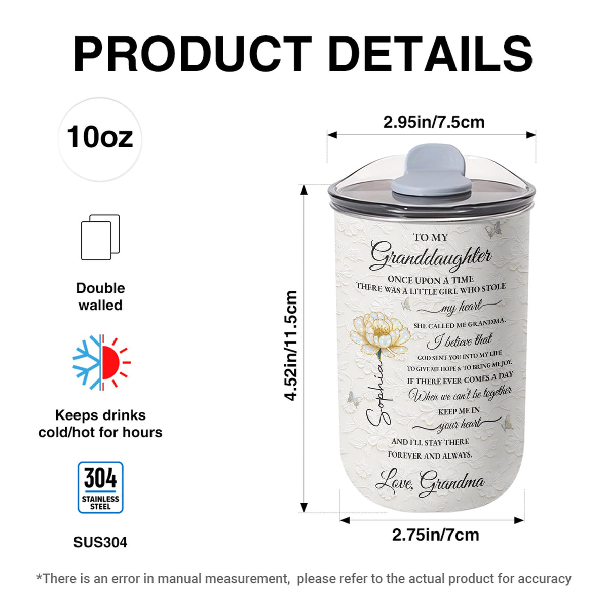 To My Granddaughter Once Upon A Time Flower And Butterfly - Personalized Custom 10oz Tumbler - GDT389_MTUM