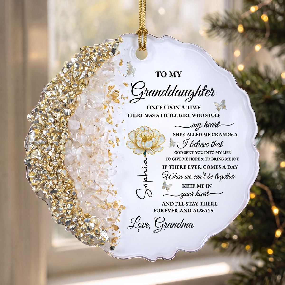 To My Granddaughter Once Upon A Time Flower and Butterflies Resin Ornament - Personalized Resin Ornament - GDT389_RESIO