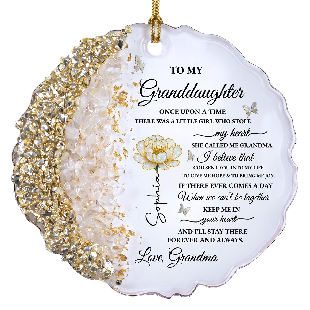 To My Granddaughter Once Upon A Time Flower and Butterflies Resin Ornament - Personalized Resin Ornament - GDT389_RESIO