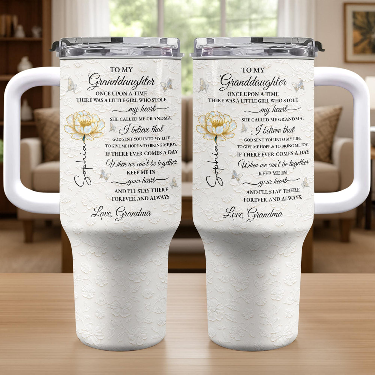 To My Granddaughter Once Upon A Time Flower Butterflies - Personalized 40oz Tumbler With Straw - GDT389_TBS