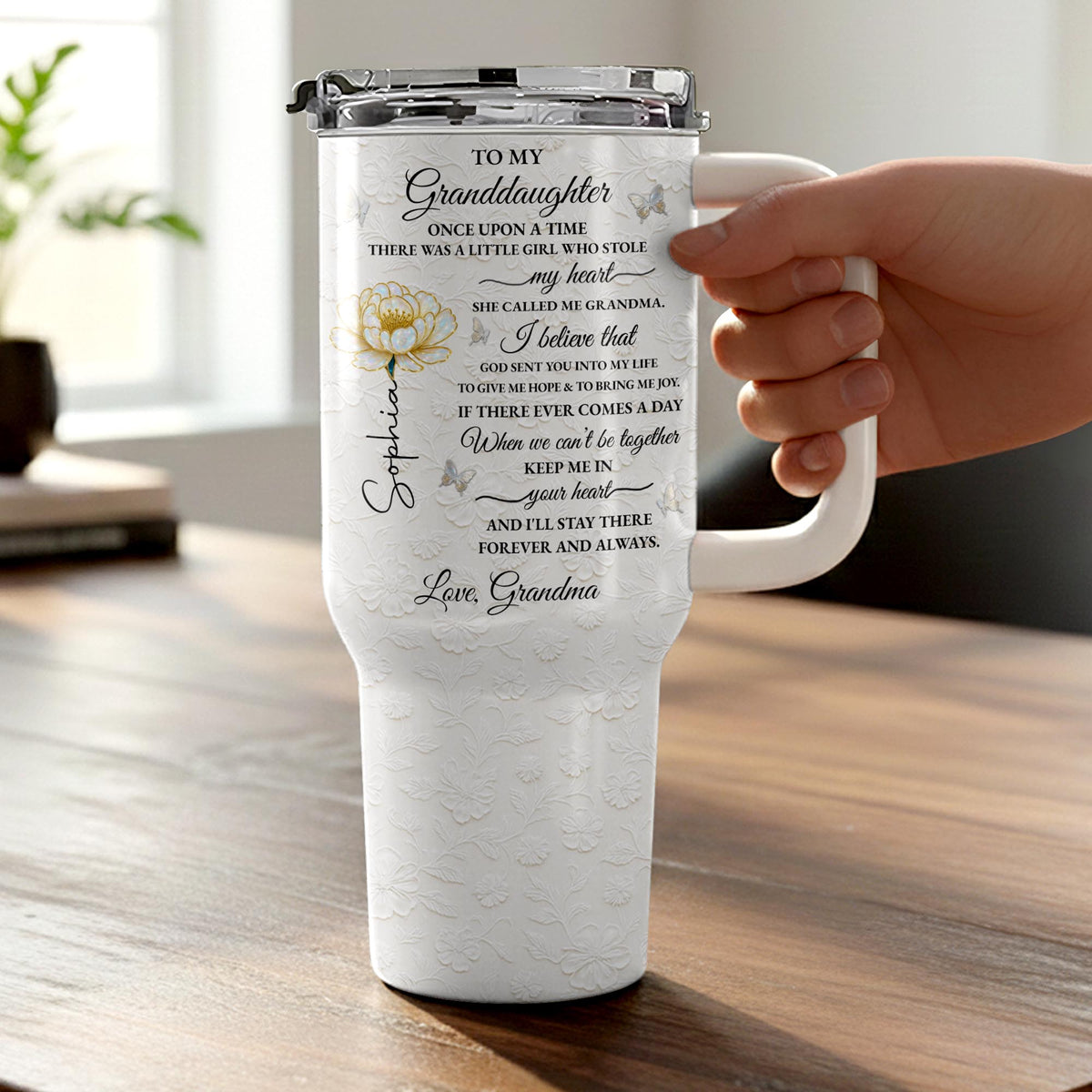 To My Granddaughter Once Upon A Time Flower Butterflies - Personalized 40oz Tumbler With Straw - GDT389_TBS