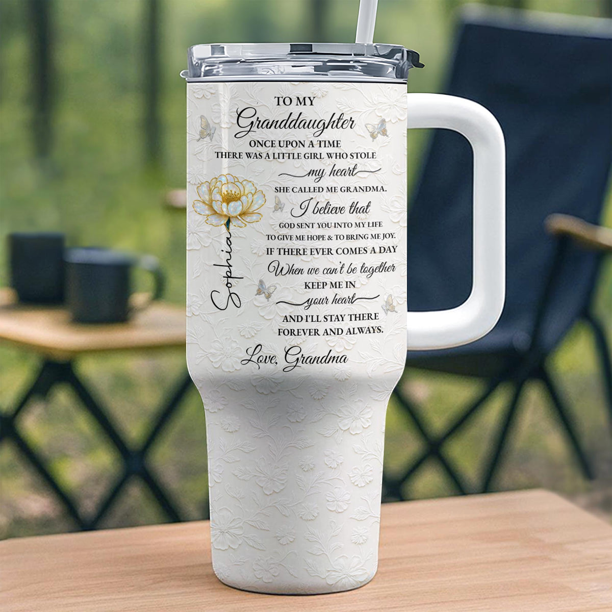 To My Granddaughter Once Upon A Time Flower Butterflies - Personalized 40oz Tumbler With Straw - GDT389_TBS