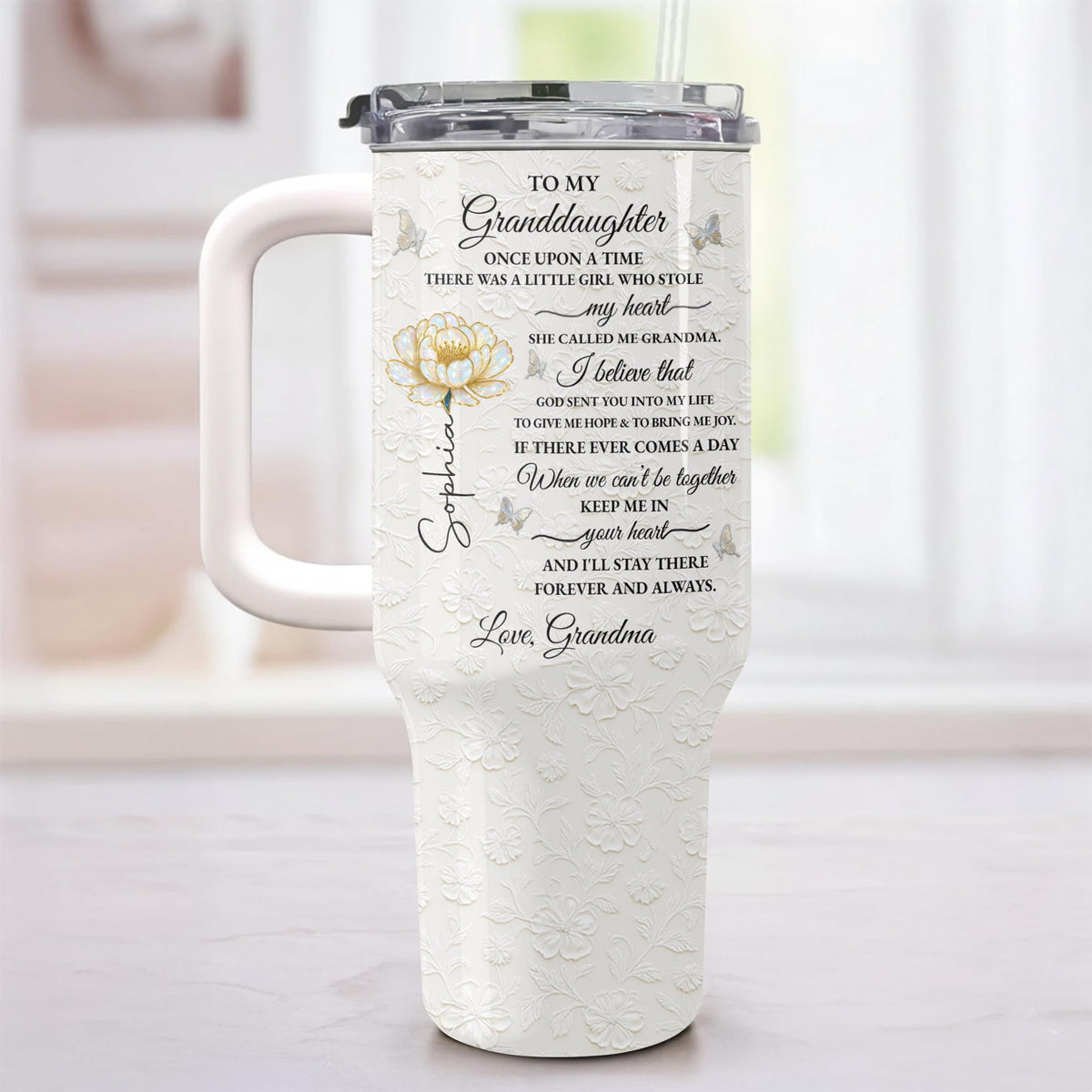 To My Granddaughter Once Upon A Time Flower Butterflies - Personalized 40oz Tumbler With Straw - GDT389_TBS