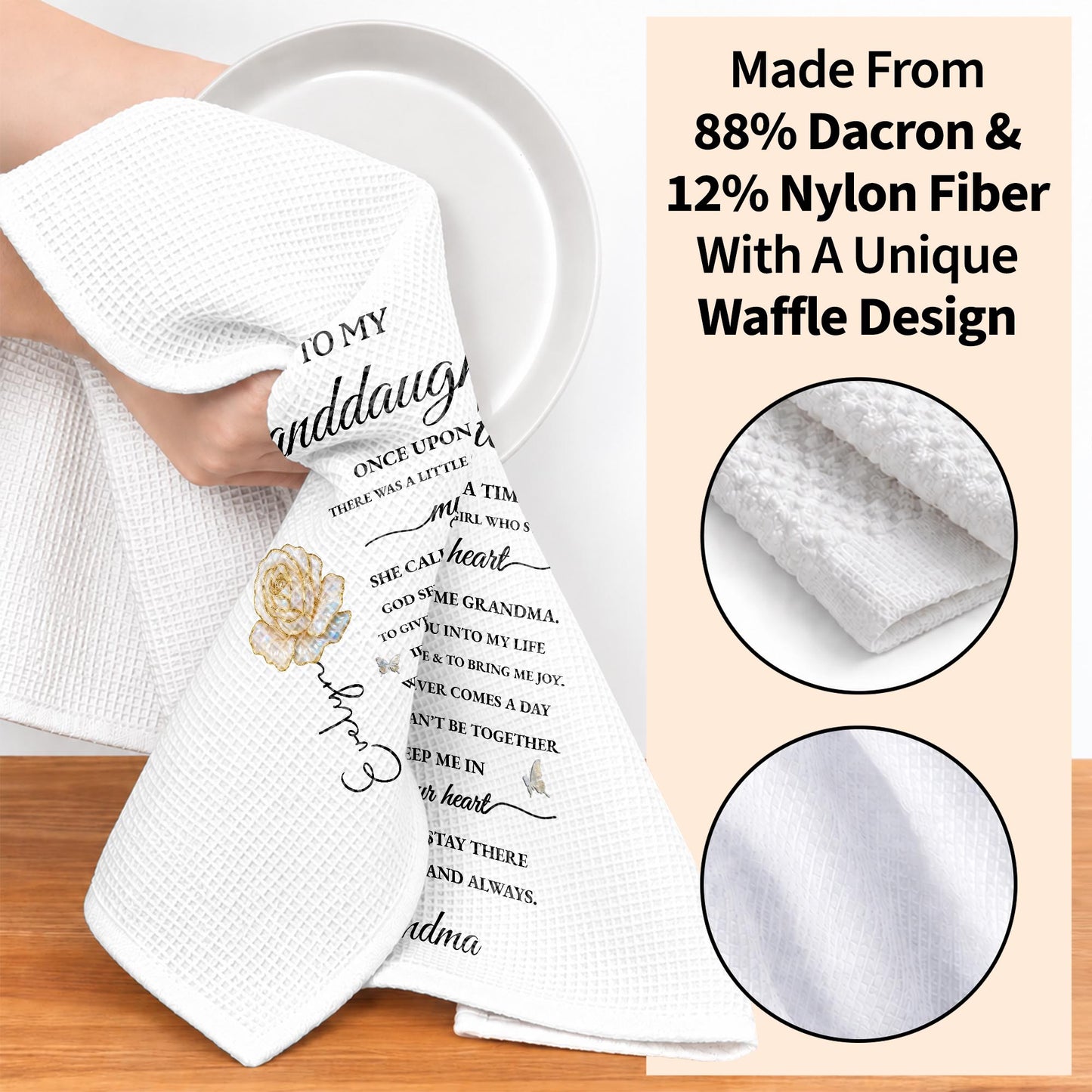 To My Granddaughter Once Upon A Time Flower And Butterfly - Personalized Kitchen Towel - GDT389_TOWL