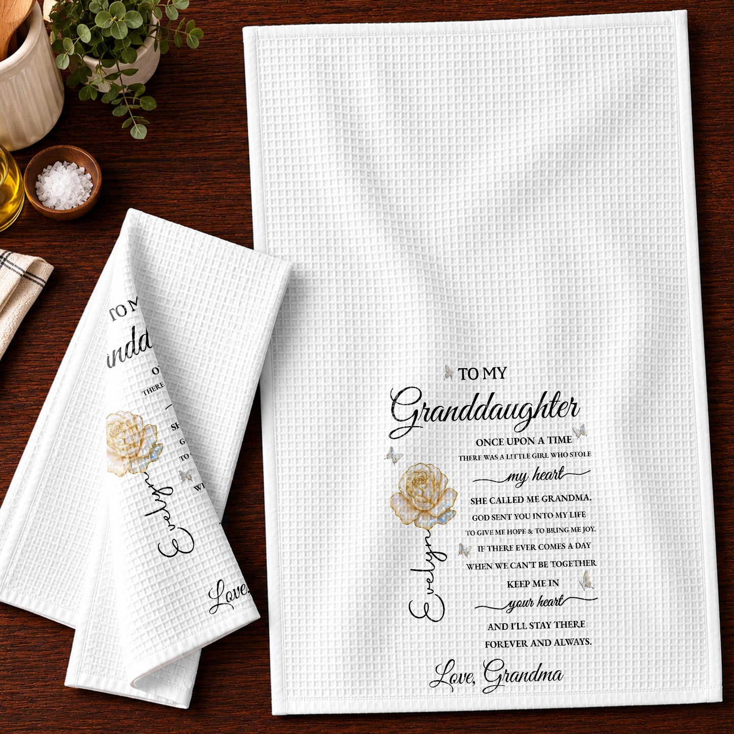 To My Granddaughter Once Upon A Time Flower And Butterfly - Personalized Kitchen Towel - GDT389_TOWL