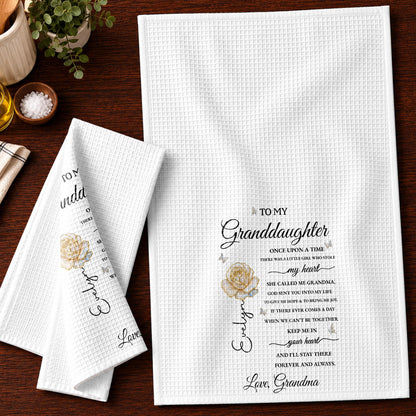 To My Granddaughter Once Upon A Time Flower And Butterfly - Personalized Kitchen Towel - GDT389_TOWL