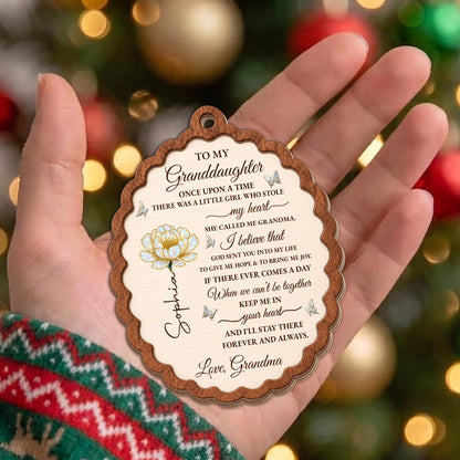 To My Granddaughter Once Upon A Time Flower Butterflies Wood Ornament - Personalized Custom Wood Ornament, Custom Shaped - GDT389_WDO