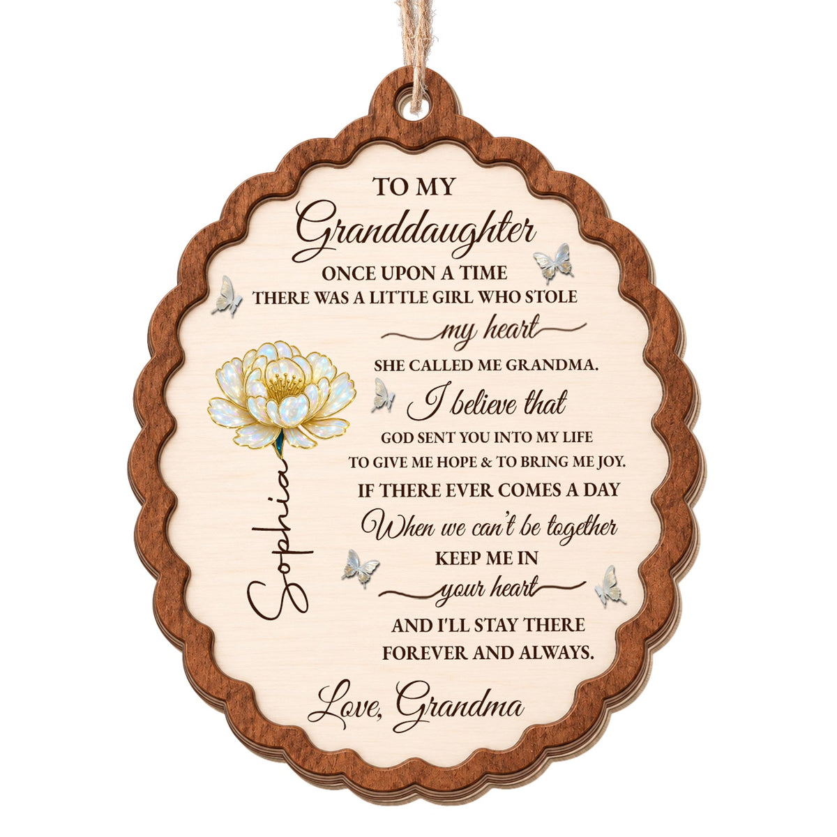 To My Granddaughter Once Upon A Time Flower Butterflies Wood Ornament - Personalized Custom Wood Ornament, Custom Shaped - GDT389_WDO
