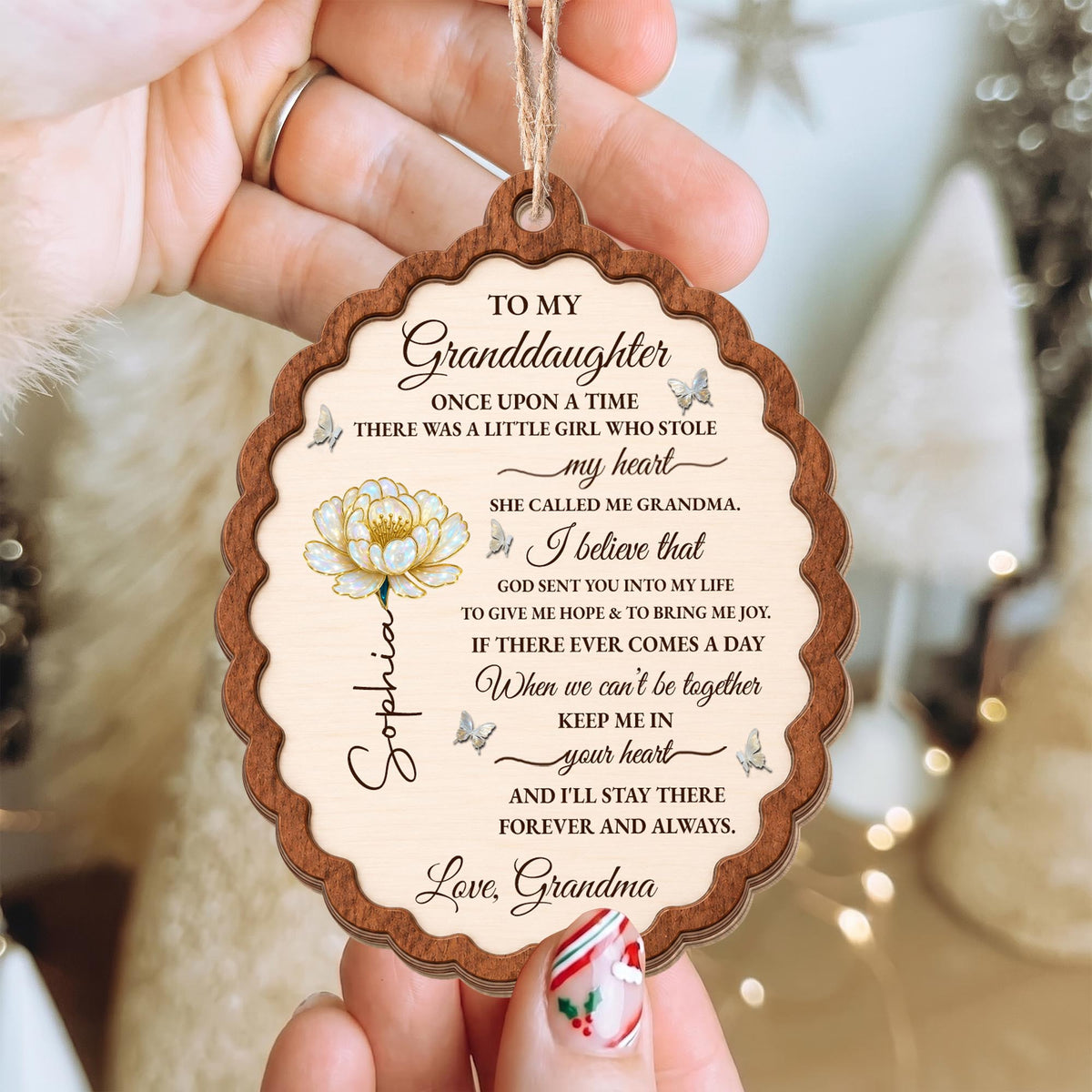 To My Granddaughter Once Upon A Time Flower Butterflies Wood Ornament - Personalized Custom Wood Ornament, Custom Shaped - GDT389_WDO