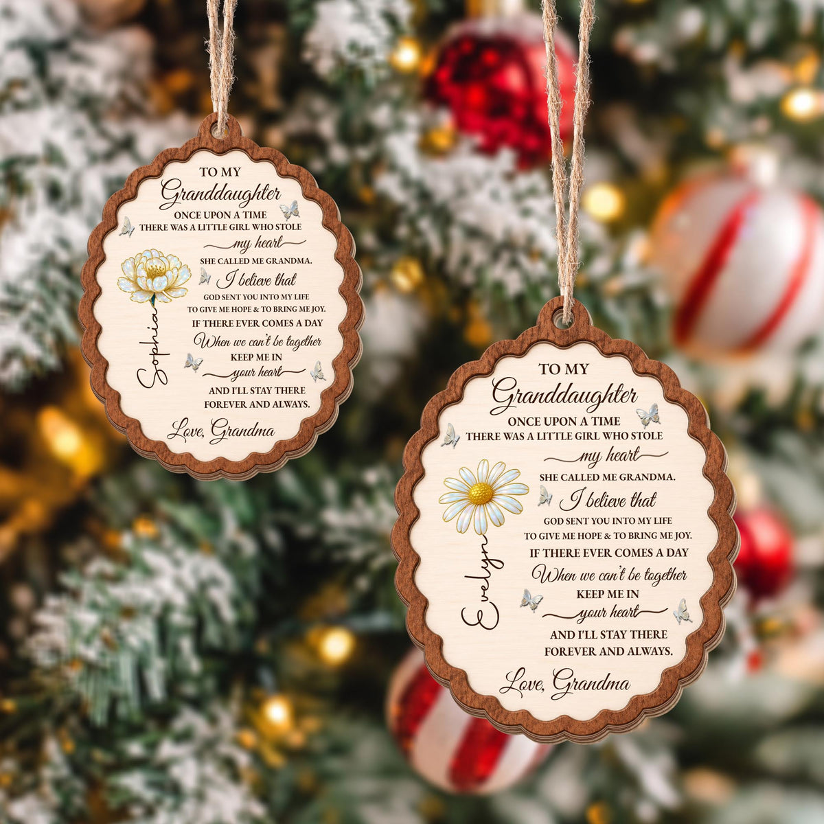 To My Granddaughter Once Upon A Time Flower Butterflies Wood Ornament - Personalized Custom Wood Ornament, Custom Shaped - GDT389_WDO