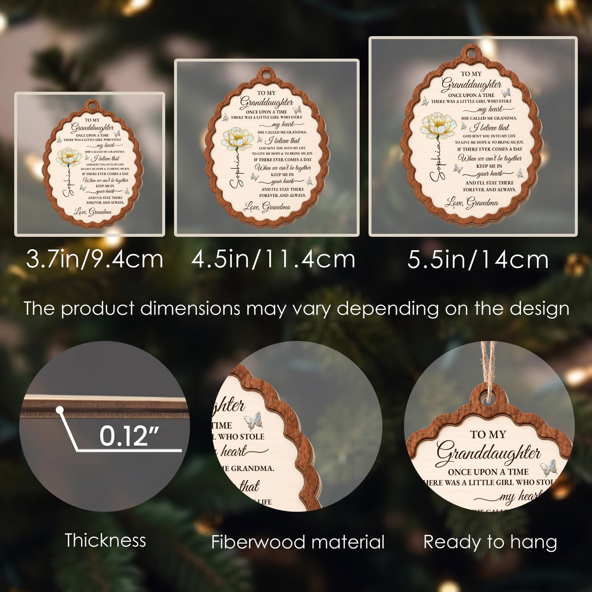 To My Granddaughter Once Upon A Time Flower Butterflies Wood Ornament - Personalized Custom Wood Ornament, Custom Shaped - GDT389_WDO