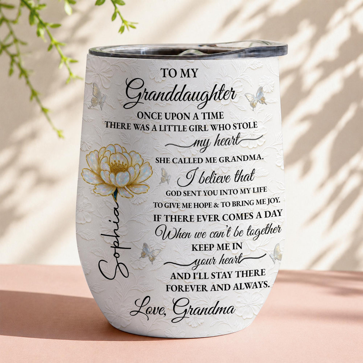 To My Granddaughter Once Upon A Time Birth Month Flower - Personalized Wine Tumbler - GDT389_WITUM