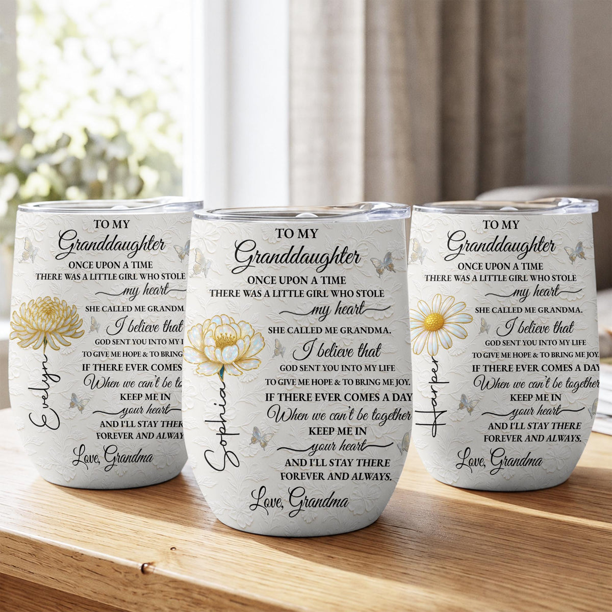 To My Granddaughter Once Upon A Time Birth Month Flower - Personalized Wine Tumbler - GDT389_WITUM